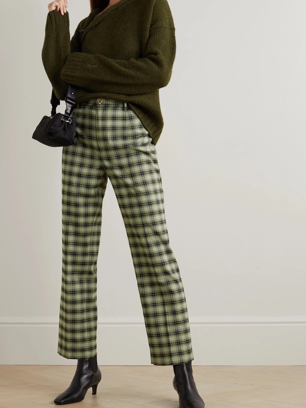 Reformation Green and Yellow Plaid Trousers